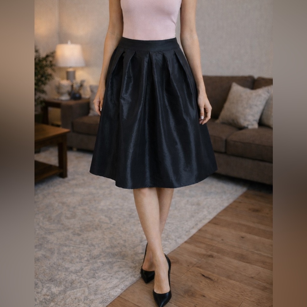Choies Women’s Black Satin Flare Skater Skirt Pleated Party Mini Size Large